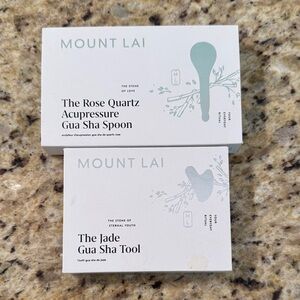 Mount Lai Jade Gua Sha Tool and Rose Quartz Acupressure Spoon Bundle Facial Set